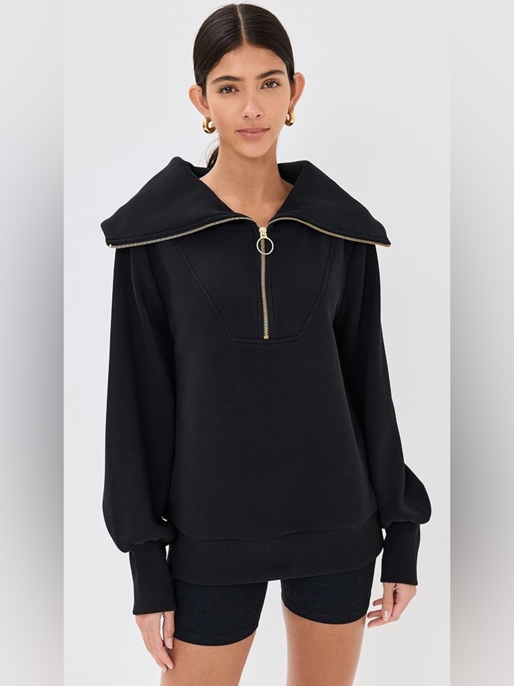 Varley Vine Half Zip Ottoman Black Long Sleeve Top L